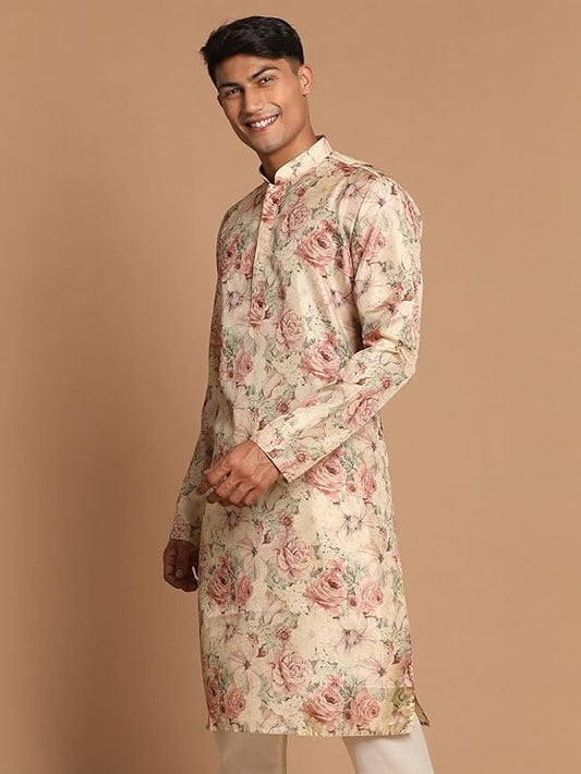 FLORAL PRINTED KURTA WITH PAJAMA SET FOR MEN'S