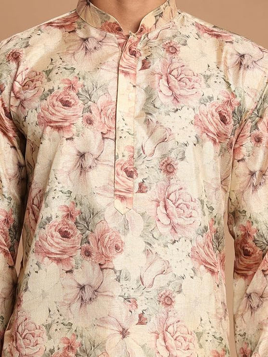 FLORAL PRINTED KURTA WITH PAJAMA SET FOR MEN'S