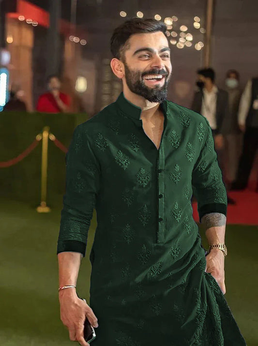 VK GREEN EMBRODRY MENS KURTA WITH PAJAMA