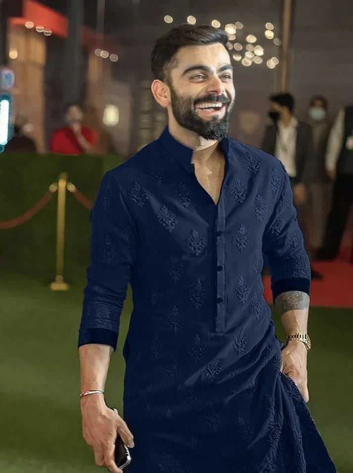 VK BLUE EMBRODRY MENS KURTA WITH PAJAMA