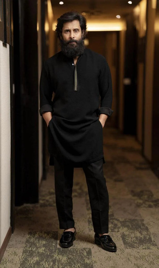 BLACK HAND WORK KURTA PAJAMA