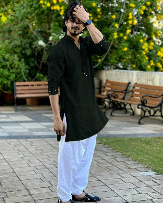 BLACK MIRROR EMBROIDERY KURTA AND PAJAMA