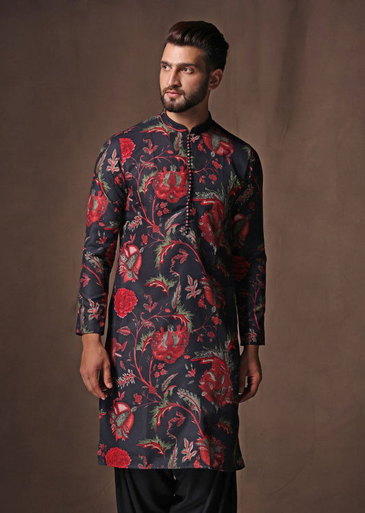 FLORAL PRINTED KURTA WITH PAJAMA SET FOR MEN