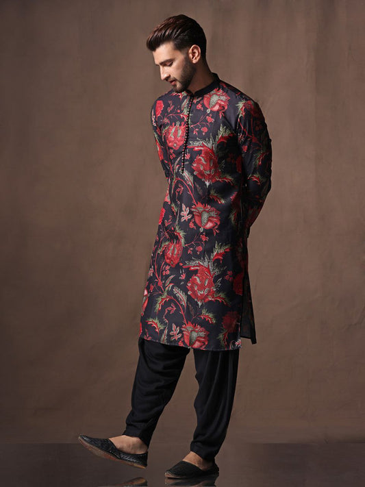 FLORAL PRINTED KURTA WITH PAJAMA SET FOR MEN