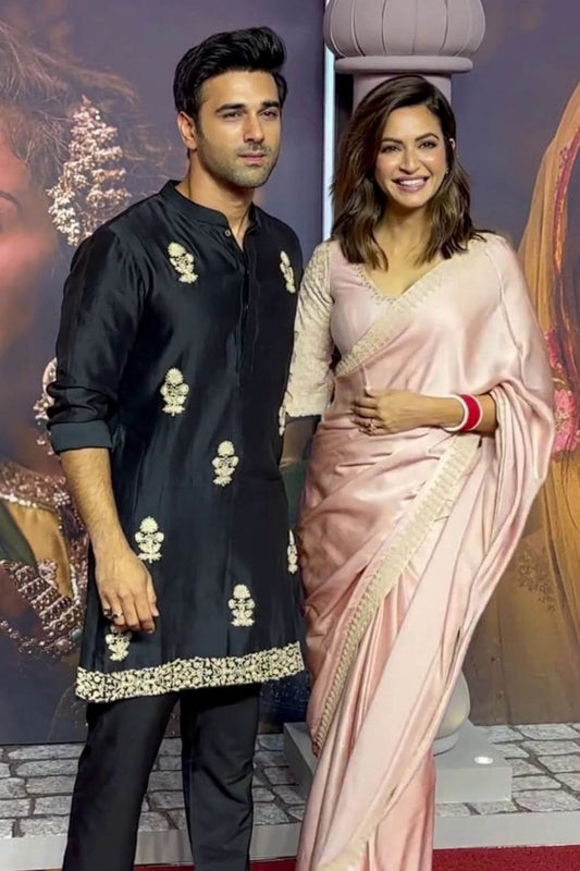 STYLISH BLACK EMBRODRY KURTA WITH BLACK PAJAMA