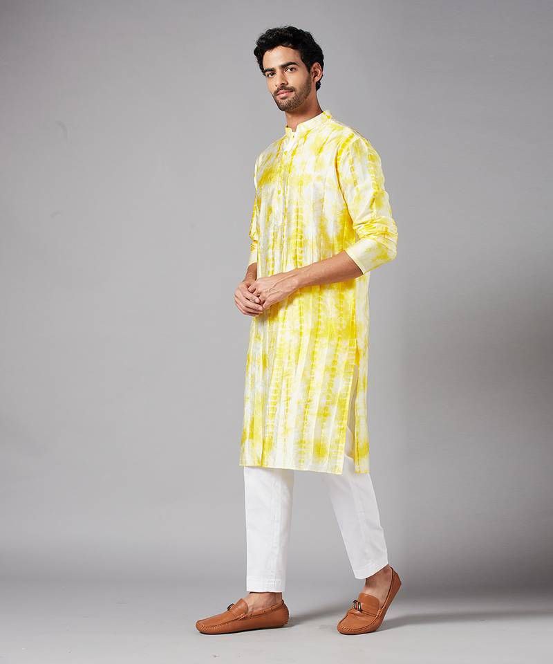TIE & DAY WHITE & WHITE PRINTED KURTA PAJAMA SET FOR MEN'S