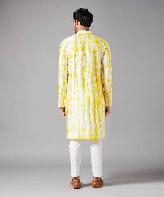 TIE & DAY WHITE & WHITE PRINTED KURTA PAJAMA SET FOR MEN'S