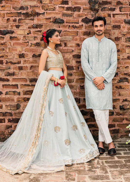 POWDER BLUE EMBRODARY WORK KURTA WITH PAJAMA SET