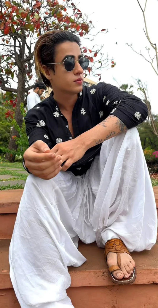 BLACK ### SEQUENCE WORK EMBROIDERED KURTA WITH PAJAMA