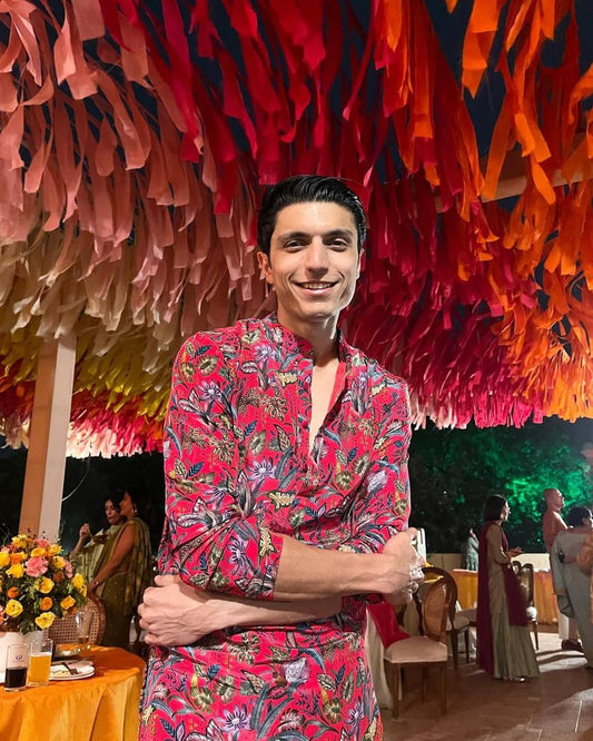 RED FLORAL PRINTED KURTA PAJAMA SET