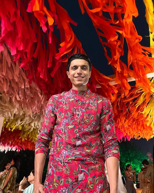 RED FLORAL PRINTED KURTA PAJAMA SET