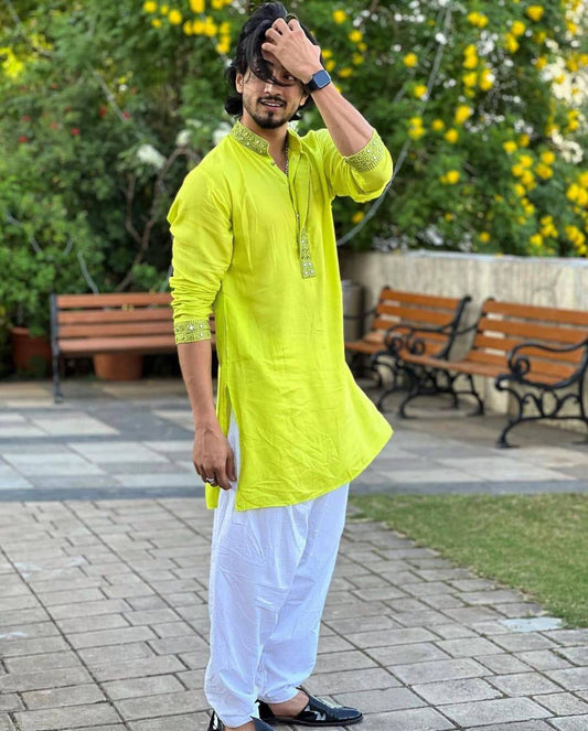 NEON MIRROR EMBROIDERY KURTA AND PAJAMA