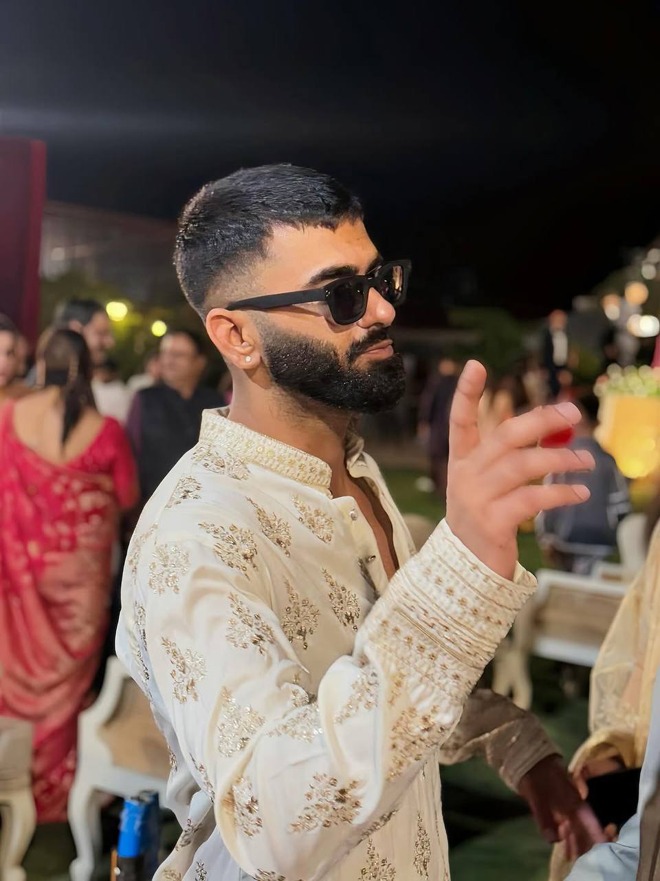 BEIGE MOTIF EMBROIDERED WORK KURTA, PAJAMA SET FOR MEN'S