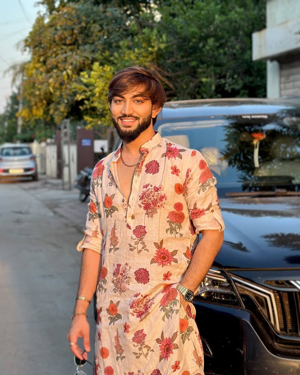 IVORY ROSE PRINTED KURTA PAJAMA SET FOR MEN'S