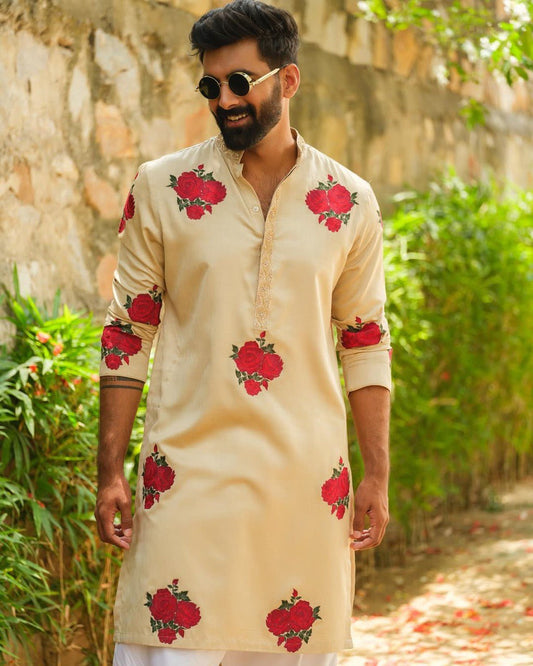 ROSE PRINTED KURTA PAJAMA SET FOR MEN"S