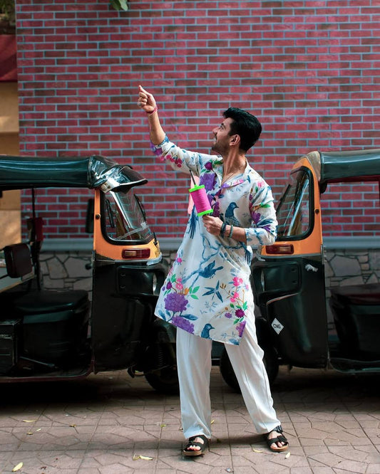 FLORAL PRINTED PURE COTTON KURTA WITH PYJAMA