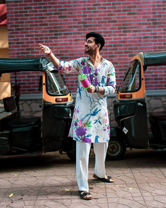 FLORAL PRINTED PURE COTTON KURTA WITH PYJAMA