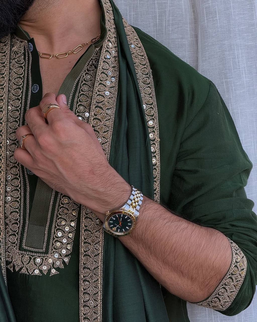 REGAL GREEN SILK EMBRODRED KURTA WITH DUPATTA SET