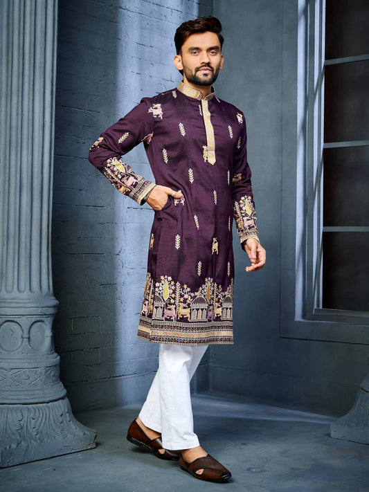 PURPLE MULTI THREAD EMBROIDERY DEER PATTERN DAAMAN CONCEPT KURTA