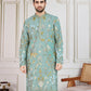 Men's Georgette Persian Embroidered Sea Green & Multi Long Kurta