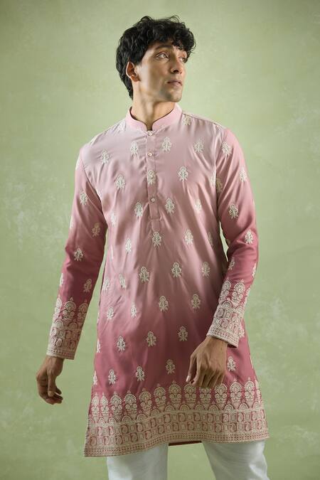PINK COTTTON EMBROIDERY FLORAL THREAD SHADED KURTA PAJAMA SRT FOR MEN'S