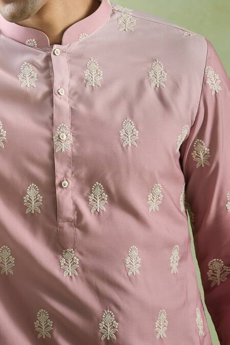 PINK COTTTON EMBROIDERY FLORAL THREAD SHADED KURTA PAJAMA SRT FOR MEN'S