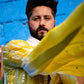 Yellow Mirror Work Kurta pajama and dupatta set For Men