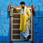 Yellow Mirror Work Kurta pajama and dupatta set For Men