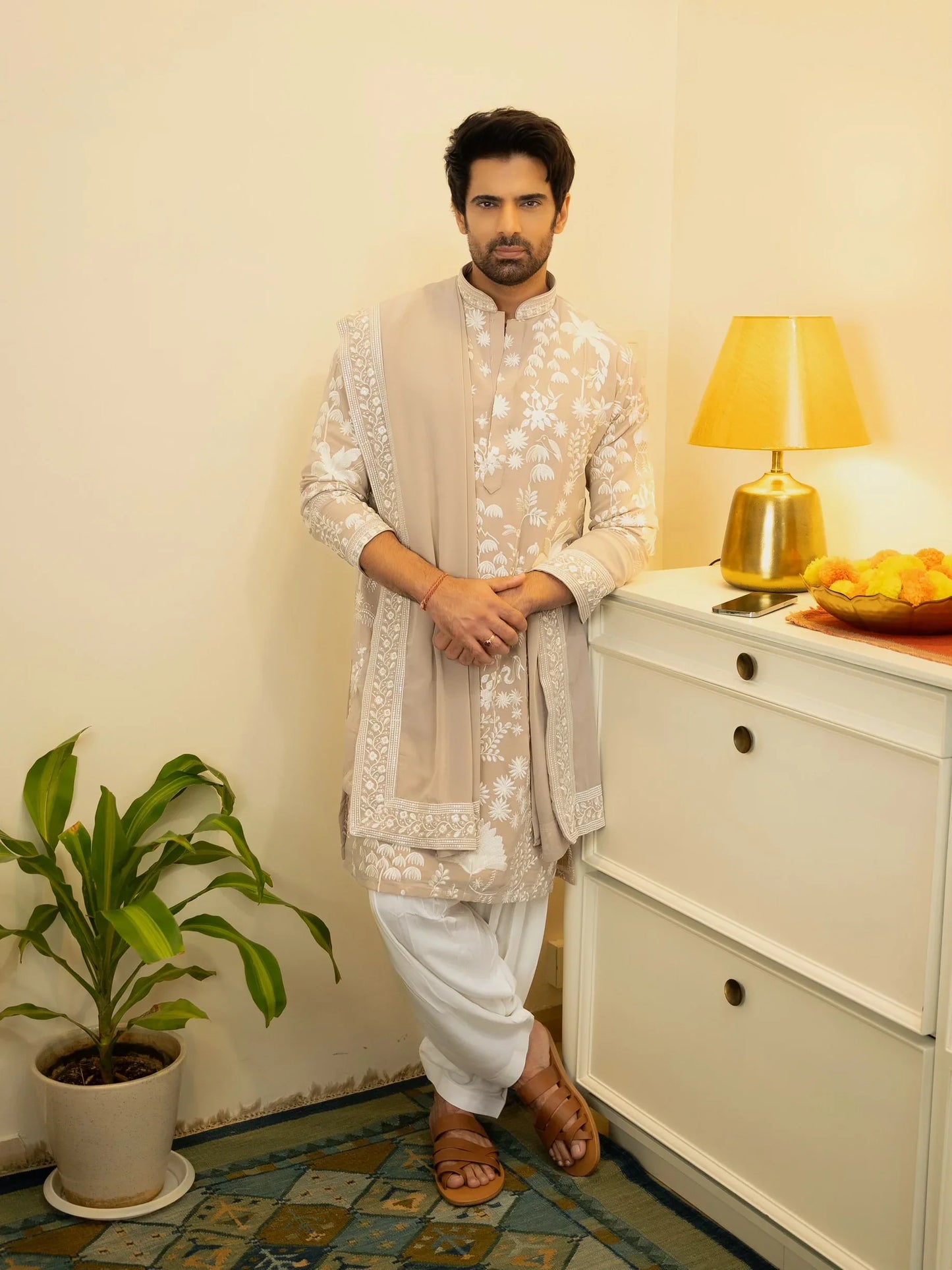 BEIGE KURTA SET WITH PANT AND DUPATTA
