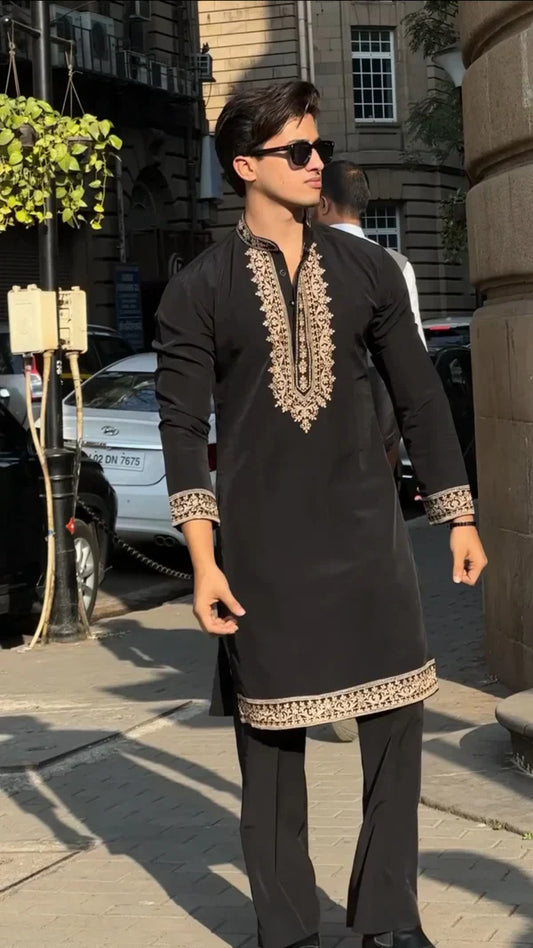Royal Black Embroidered Kurta