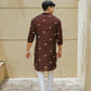 Brown Dragon Fly Embroidered Work Men's Kurta with Pajama