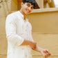 White Dragon Fly Embroidered Work Men's Kurta with Pajama