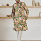 PINK WOVEN MUGHAL GARDEN AND BIRD PRINTED KURTA WITH PAJAMA SET FOR MEN