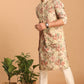 BEIGE COLOR REGULAR FIT FLORAL PRINT KURTA & PANTS WITH NEHRU JACKET