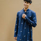 NAVY BLUE DRAGON  FLY EMBROIDERY WORK KURTA WITH PAJAMA SET FOR MEN
