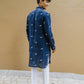 NAVY BLUE DRAGON  FLY EMBROIDERY WORK KURTA WITH PAJAMA SET FOR MEN