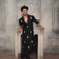 BLACK FLORAL EMBROIDERED PARIJAAT KURTA WITH PAJAMA SET FOR MEN