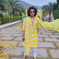 YELLOW &  WHITE  PRINTED  WORK KURTA, PAJAMA AND DUPATTA SET FOR MEN'S