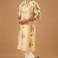 BEIGE CHANDERI HANDLOOM  PRINTED KURTA WITH PAJAMA SET FOR MEN'S