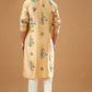 BEIGE CHANDERI HANDLOOM  PRINTED KURTA WITH PAJAMA SET FOR MEN'S