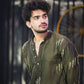 OLIVE GREEN LINEN SATIN CUTDANA & FLORAL EMBROIDERED KURTA PAJAMA SET FOR MEN'S