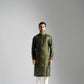 OLIVE GREEN LINEN SATIN CUTDANA & FLORAL EMBROIDERED KURTA PAJAMA SET FOR MEN'S