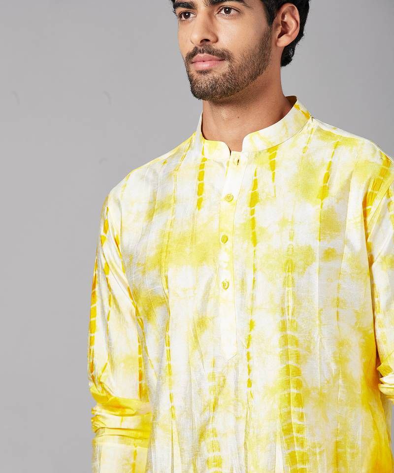 TIE & DAY WHITE & WHITE PRINTED KURTA PAJAMA SET FOR MEN'S