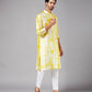 TIE & DAY WHITE & WHITE PRINTED KURTA PAJAMA SET FOR MEN'S