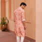 PINK CREPE PRINT GARDENIA BLOOM COLLARED KURTA PAJAMA SET FOR MEN'S