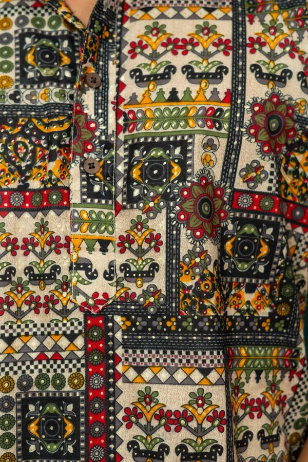 MIX PATOLA TYPE FLOWER PRINTED KURTA PAJAMA