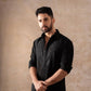 BLACK NECK COTTON EMBROIDERED WORK KURTA PAJAMA SET FOR MEN'S