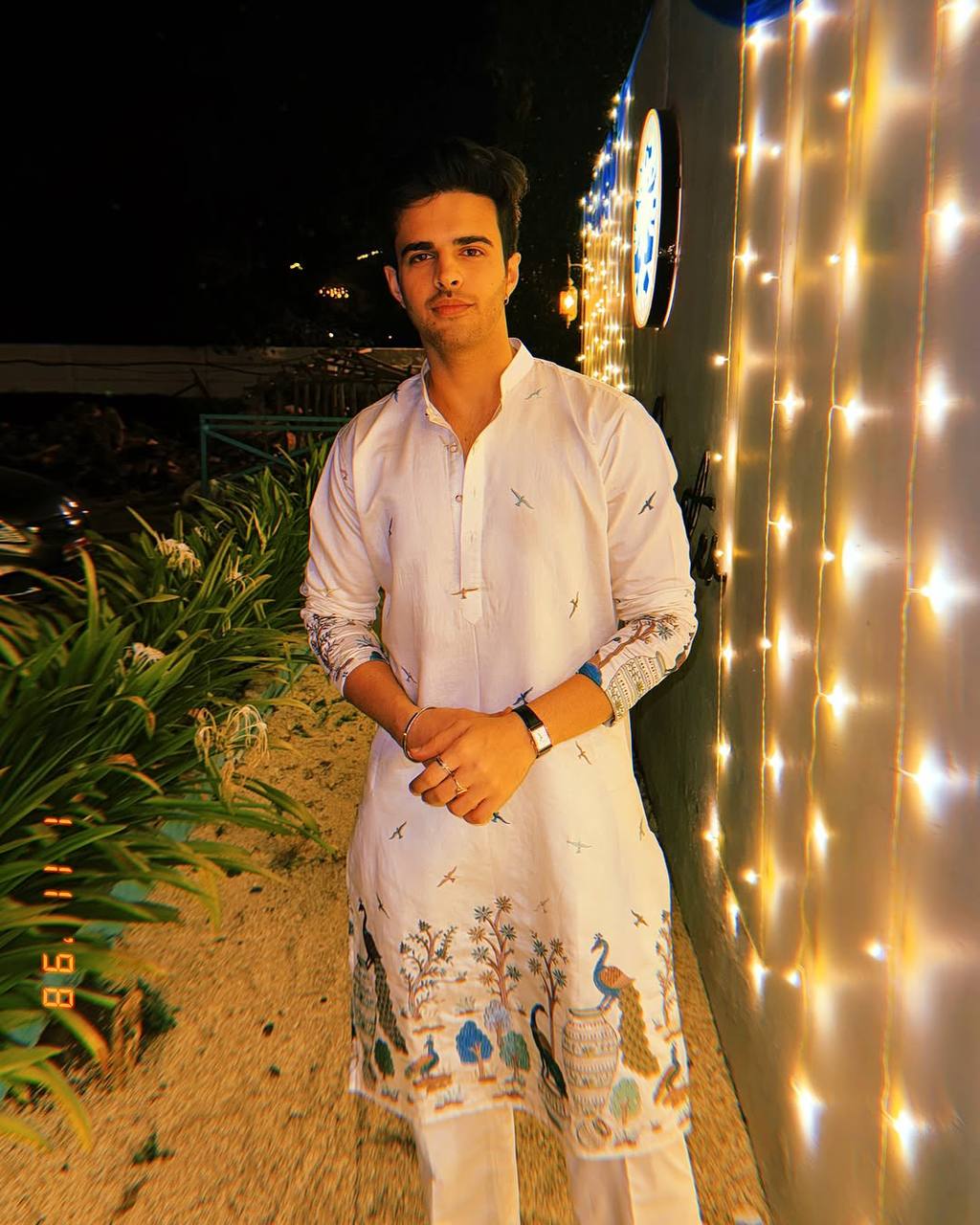 TREE N PEACOCK DAMAN  PRINTED WORK KURTA PAJAMA SET FOR MEN'S