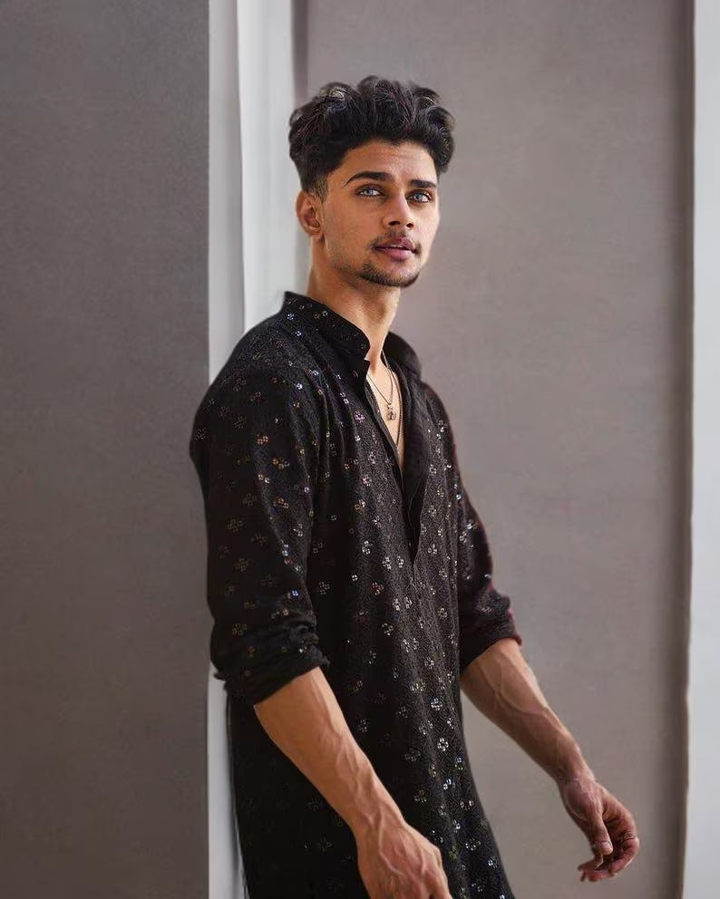 BLACK  EMBROIDERED AND SEQUENCE KURTA WITH PAJAMA