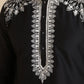 Black Neck White Cotton Embroidered Work Men's Kurta with Pajama